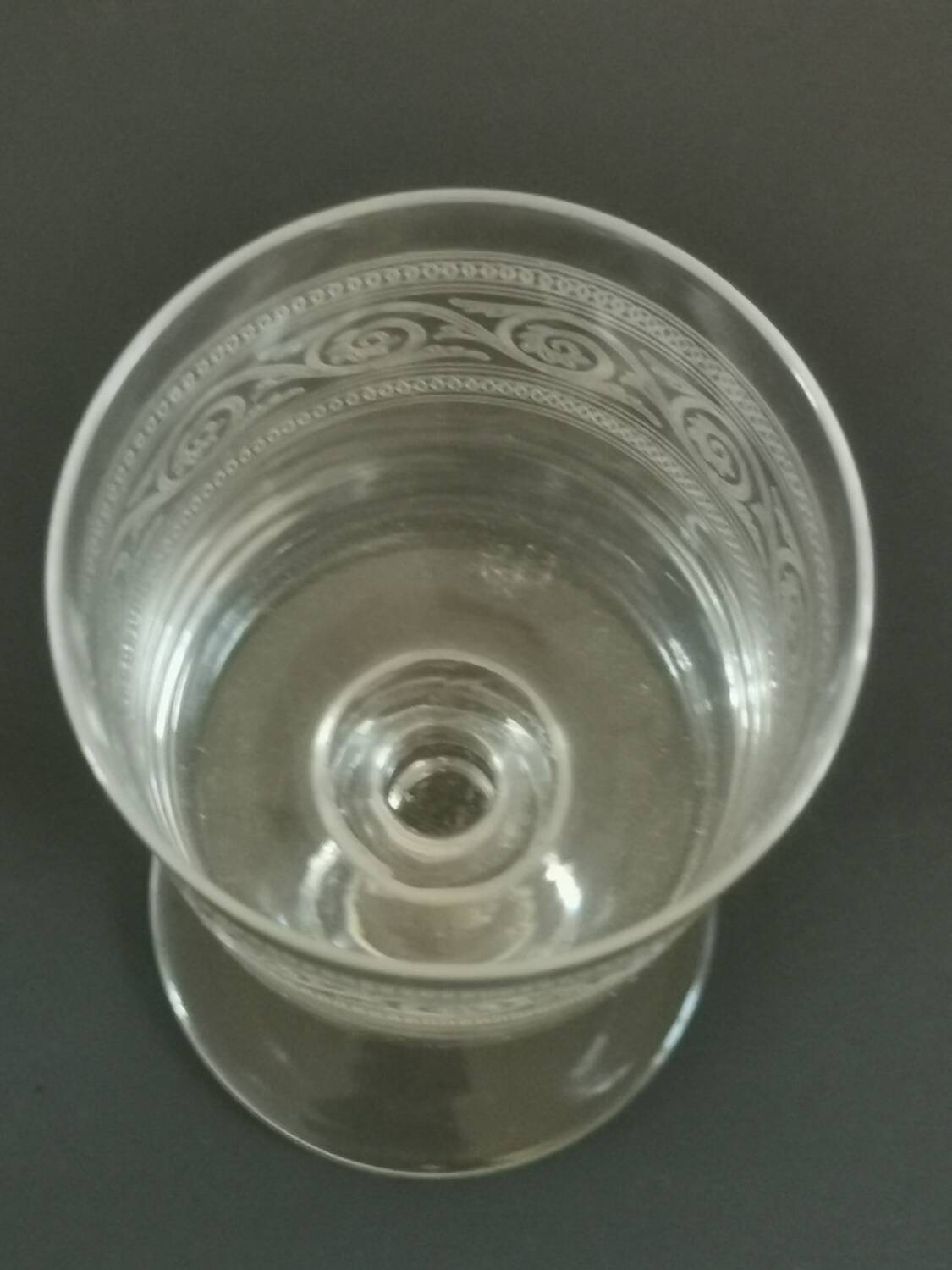 Blown and engraved art deco crystal wine glasses
