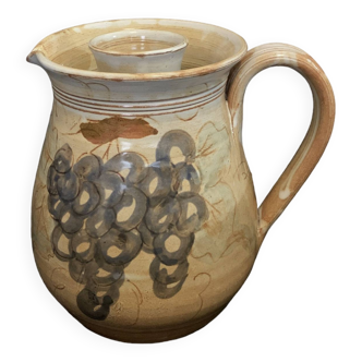 Large Vallauris pitcher 1960 18.5cm with terracotta ice tube grape decoration old vintage pottery