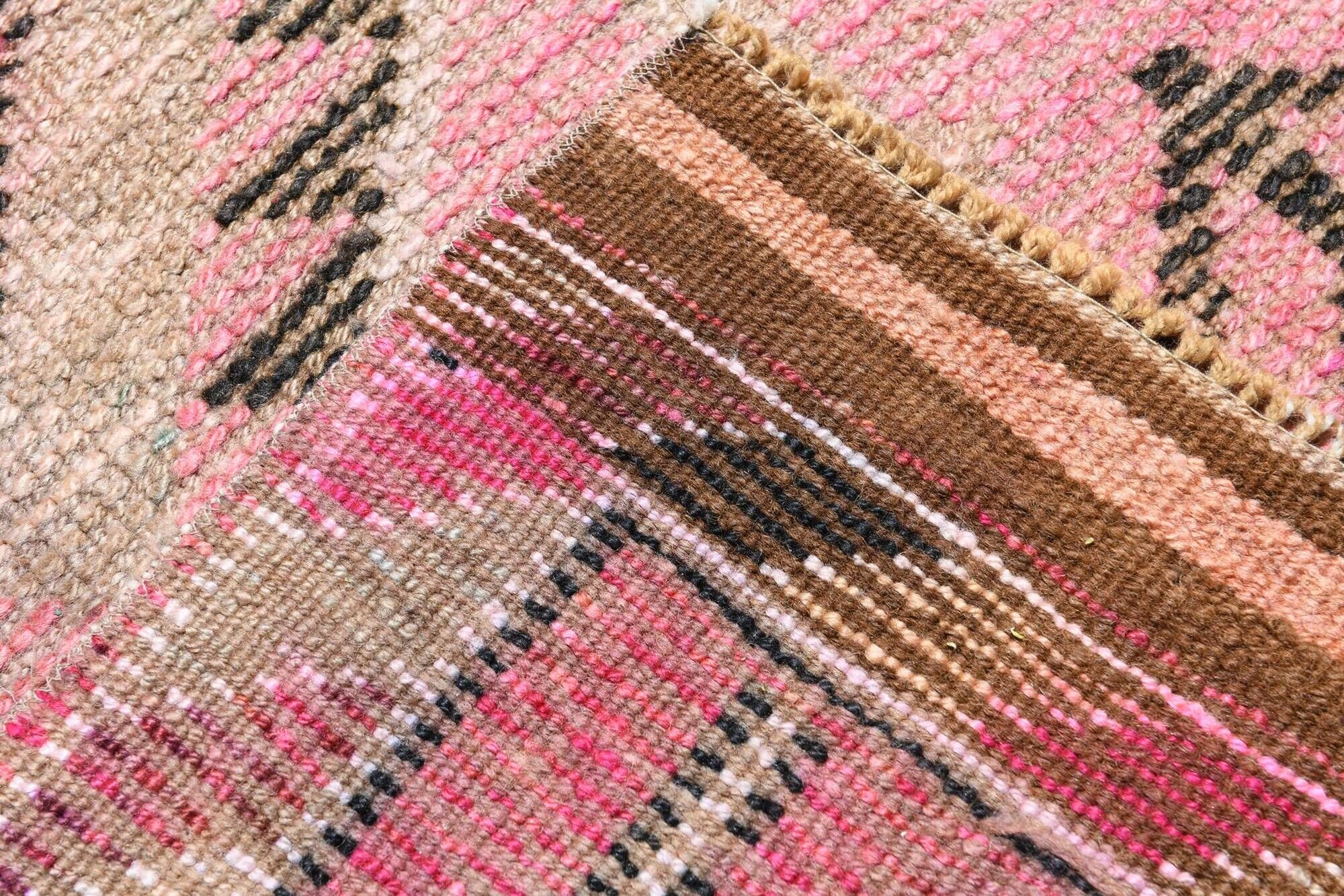 Tapis Couloir Rose à Médaillons, Tapis Turc Vintage, 86x364 Cm
