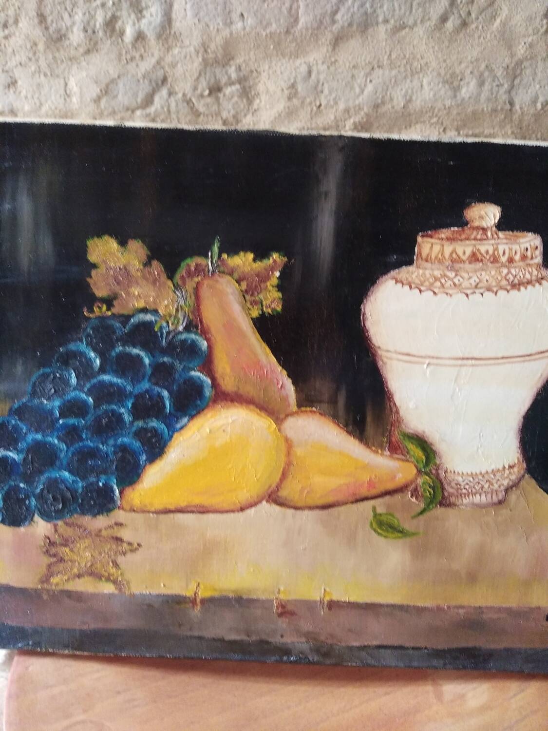 Oil on canvas still life with grapes