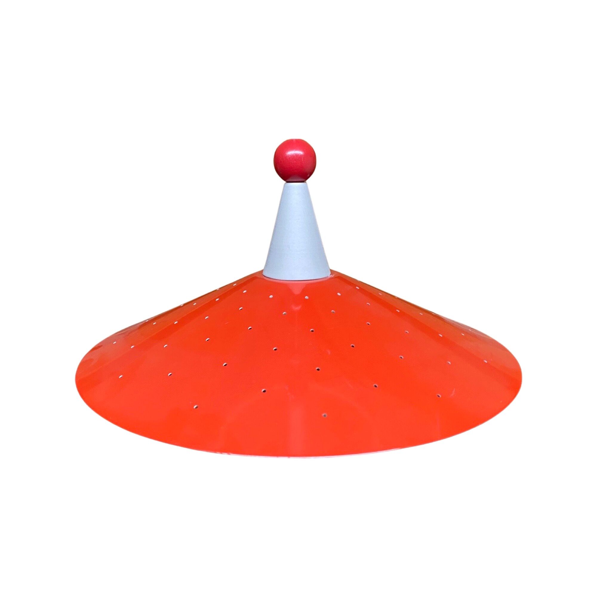 Retro Red Designer Pendant Light | Metal Hanging Vintage Designer Lamp From The Mid-Century