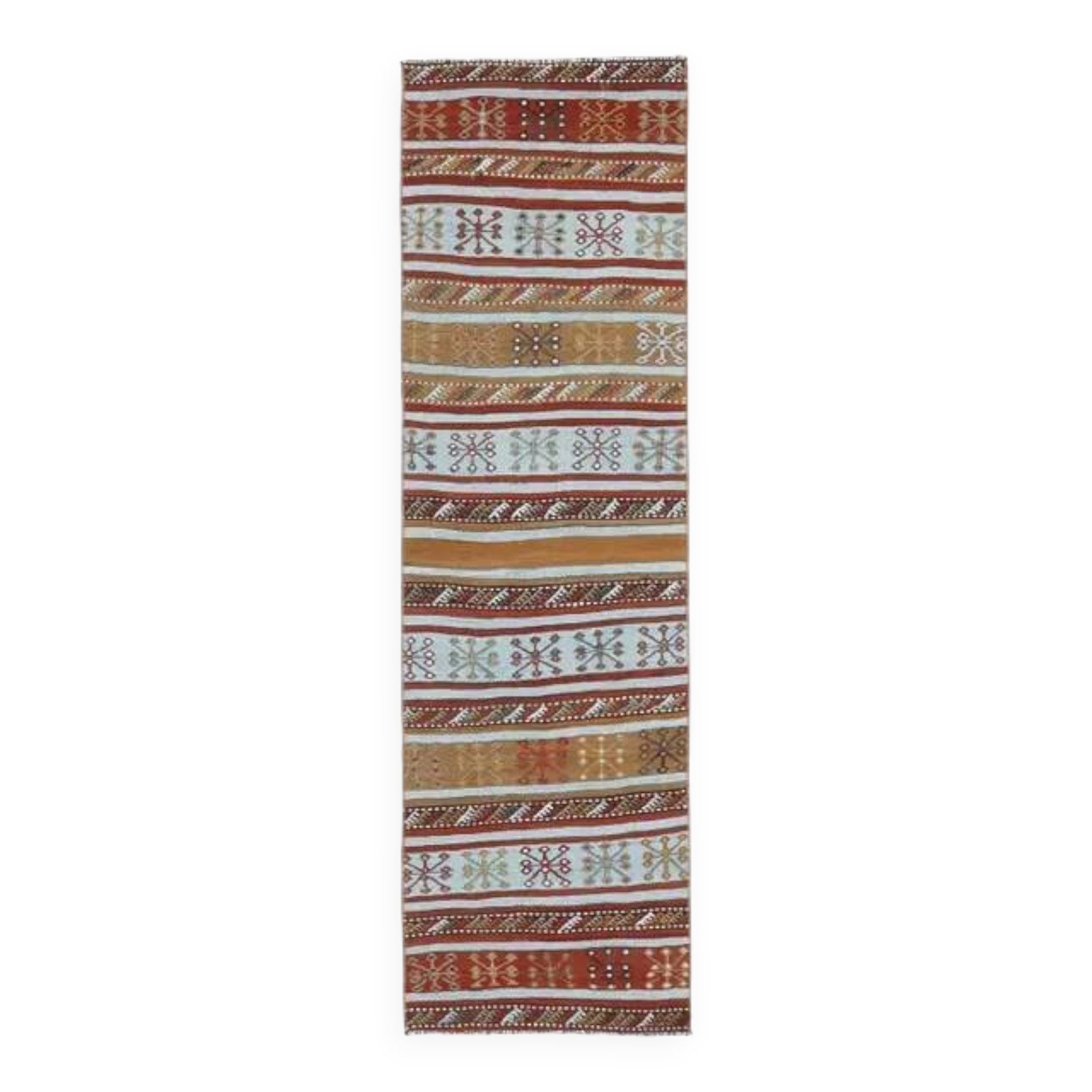 Vintage Turkish Oushak Handmade Wool Cotton Red Kilim Runner 60x214