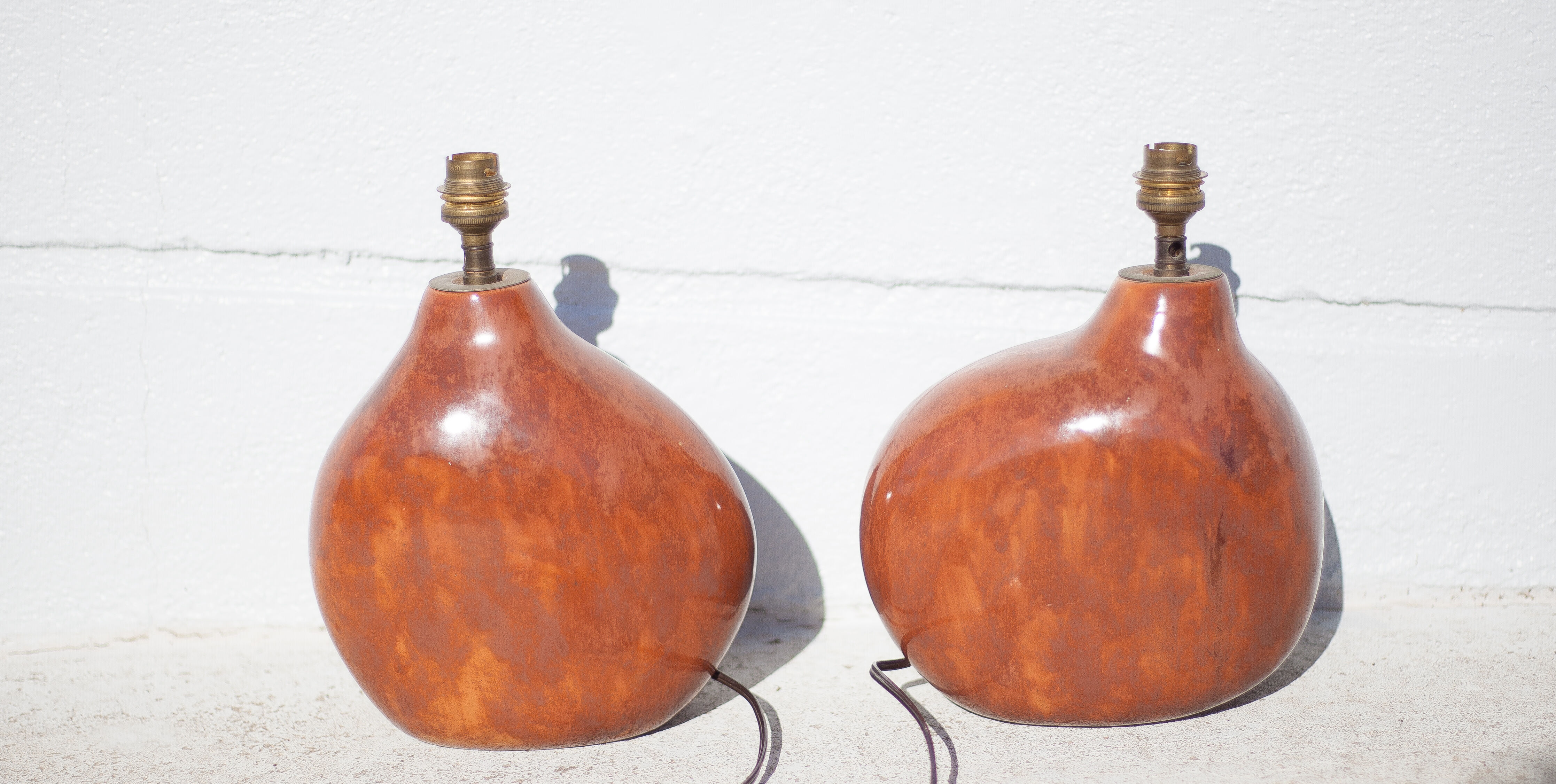 Paire de lampes terre cuite émaillé