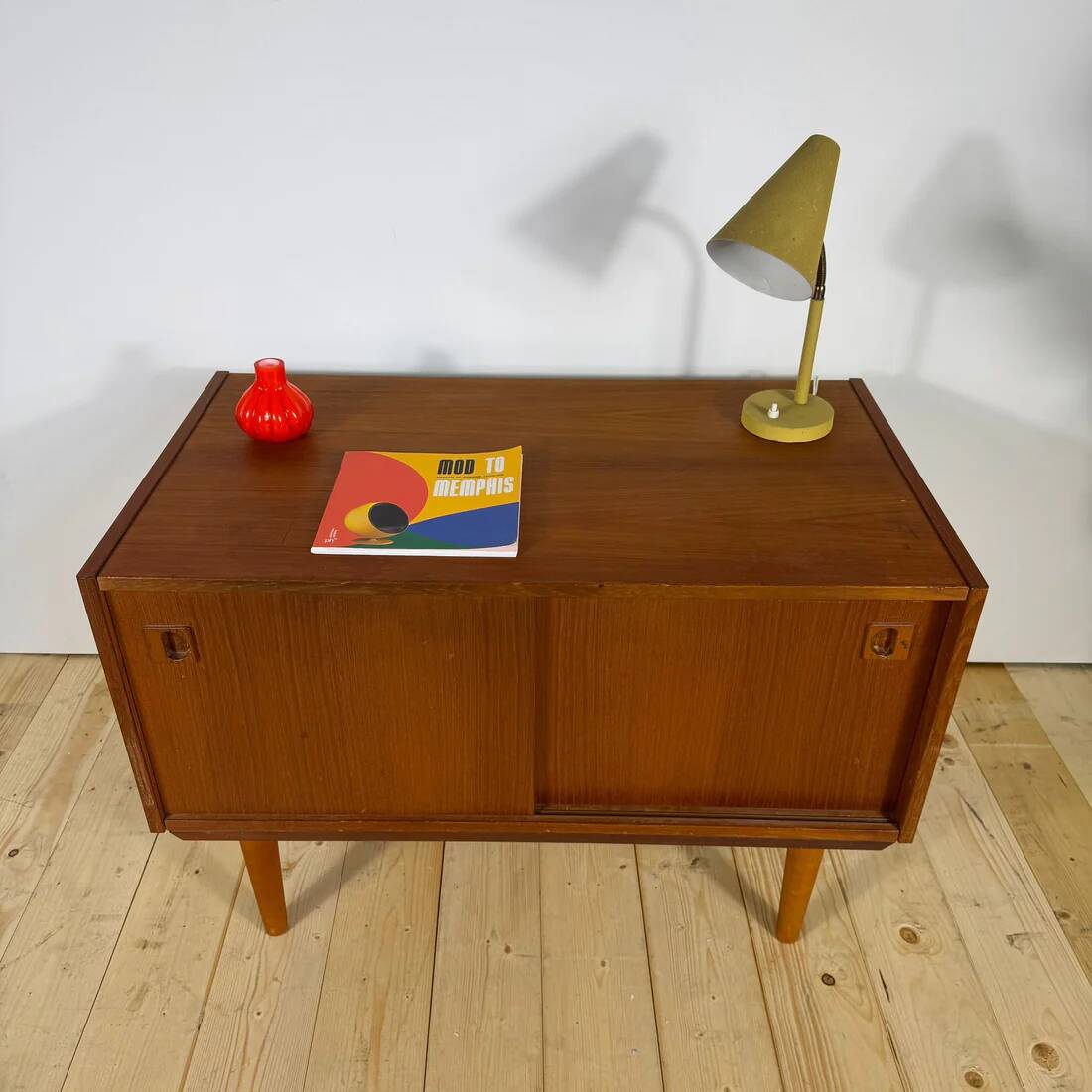 Small Danish teak sideboard with sliding doors – 1960s