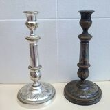 Antique silver-plated metal candlesticks