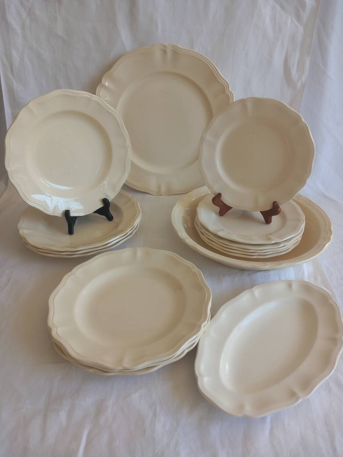 Old Sarreguemines Ivory Carved Service