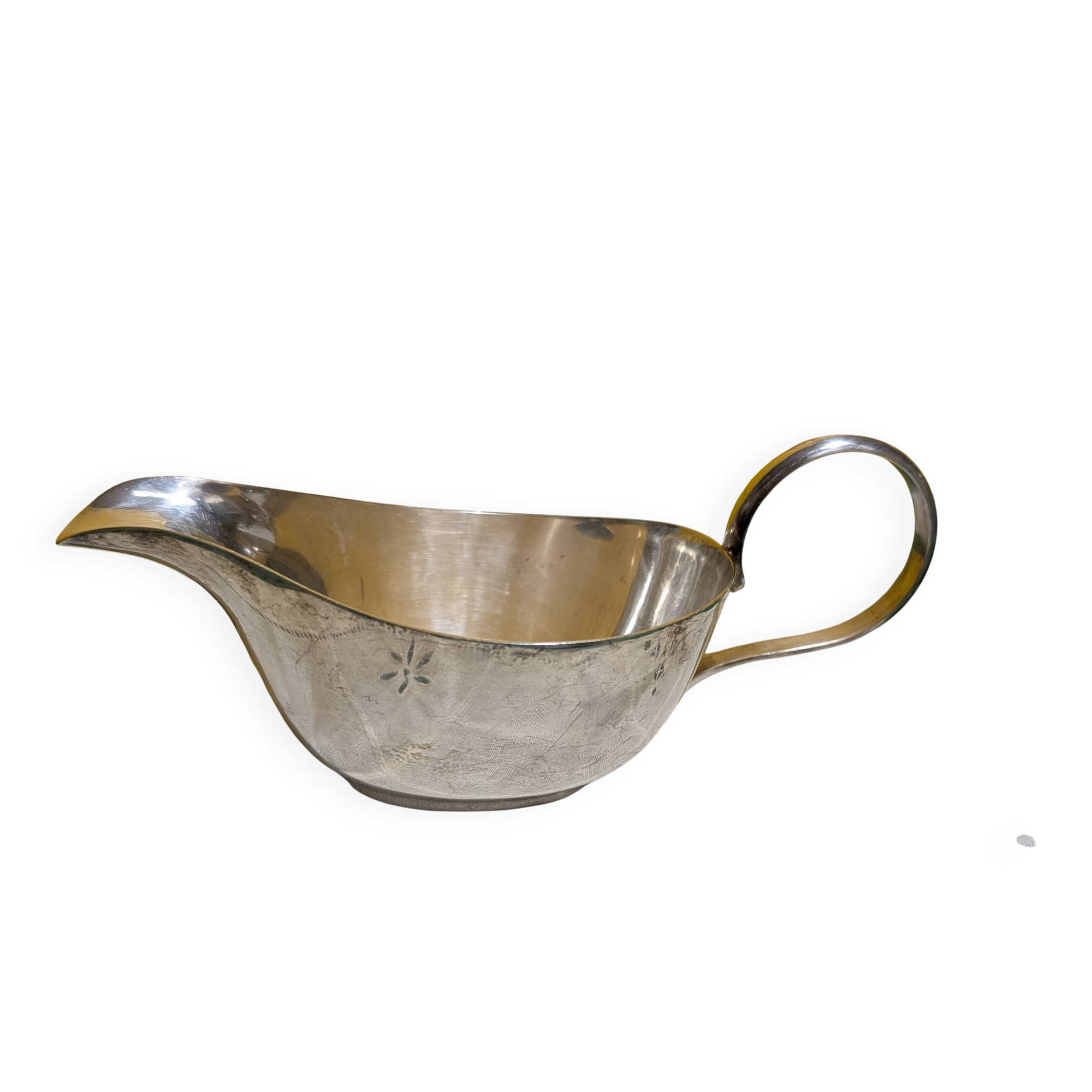 Silver-plated metal gravy boat, made by Meurgey silversmiths in Paris