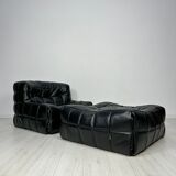 ‘80s vintage leather Kashima 1-seater + ottoman by Michel Ducaroy for Ligne Roset