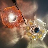 Brutalist solid bubble glass clear and red table lamps 1960s, set of 2