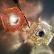 Brutalist solid bubble glass clear and red table lamps 1960s, set of 2