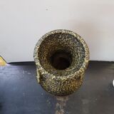 Vase large model black ceramic gold & brown vintage wood imitation