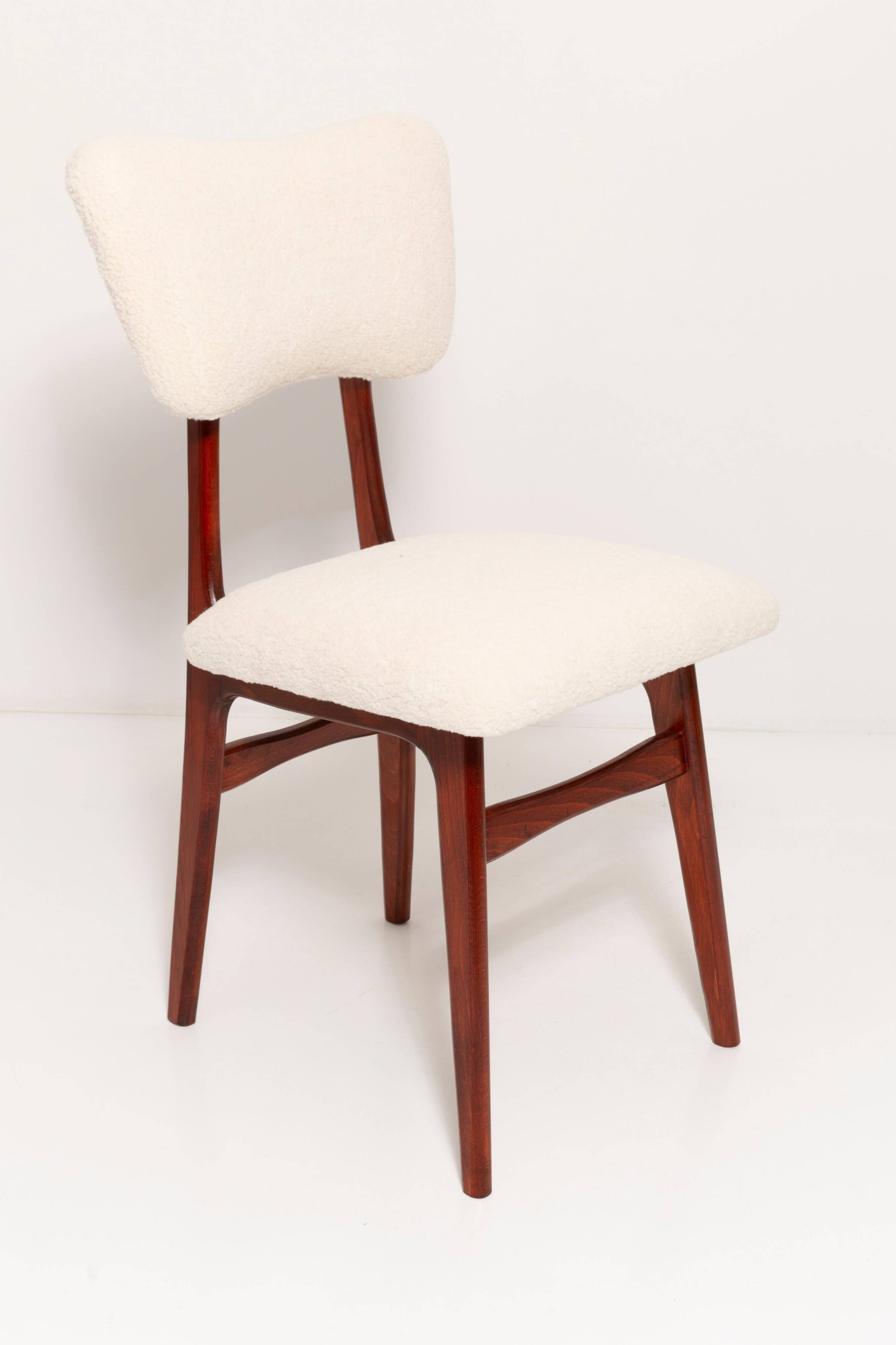 Beech wood armchair in cherry colour with cream boucle fabric - 20th century, Europe, 1960.
