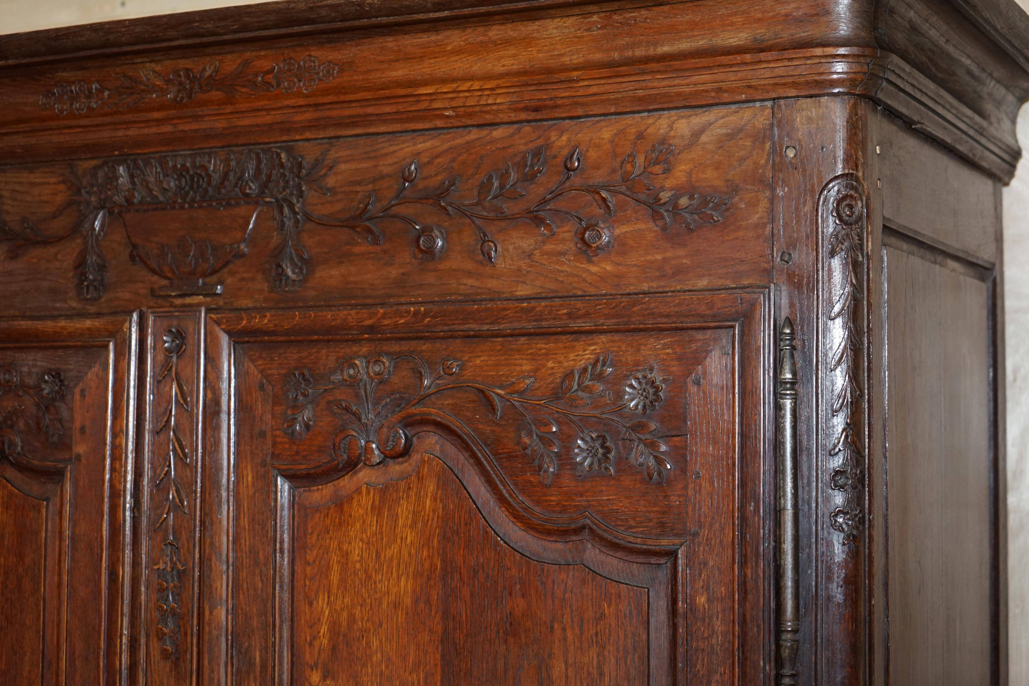 Antique Carved Wardrobe Dated 1844 with Shaped Panels