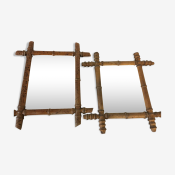 Lot de 2 miroir ancien en rotin vintage 48x40cm