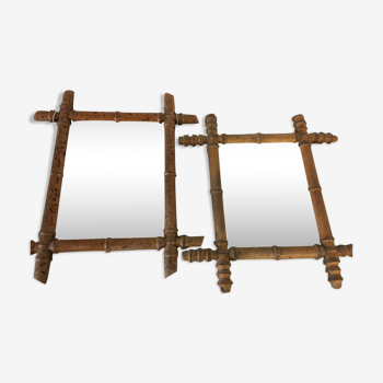 Lot of 2 old mirror in vintage rattan 48x40cm