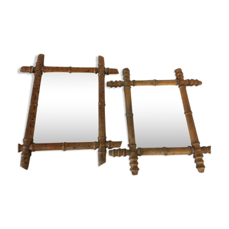 Lot of 2 old mirror in vintage rattan 48x40cm