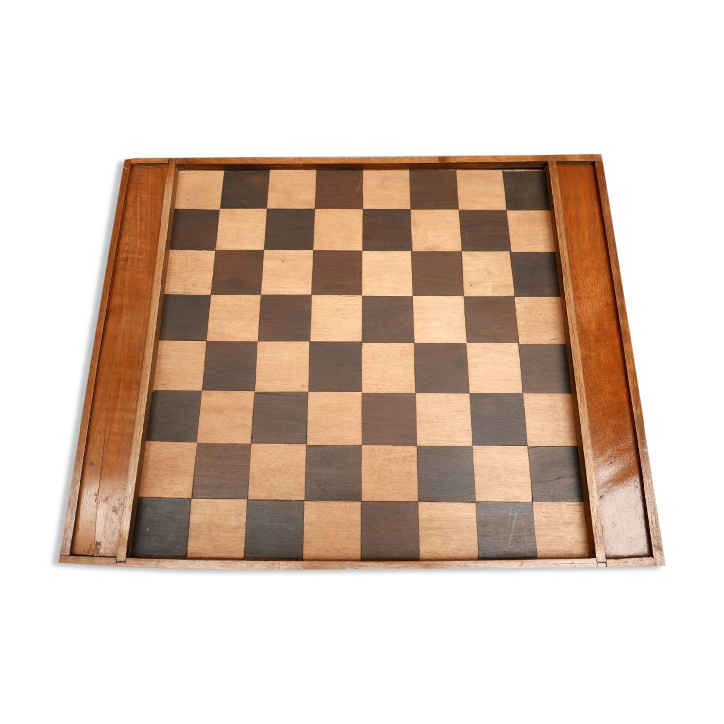 Old wooden checkers set and chessboard