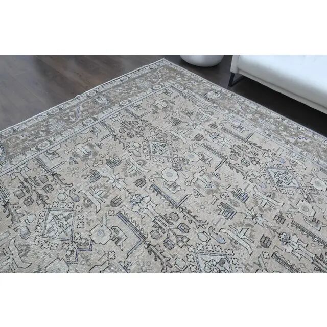 1960s Vintage Persian Handmade Wool Cotton Grey Area Rug 297x375