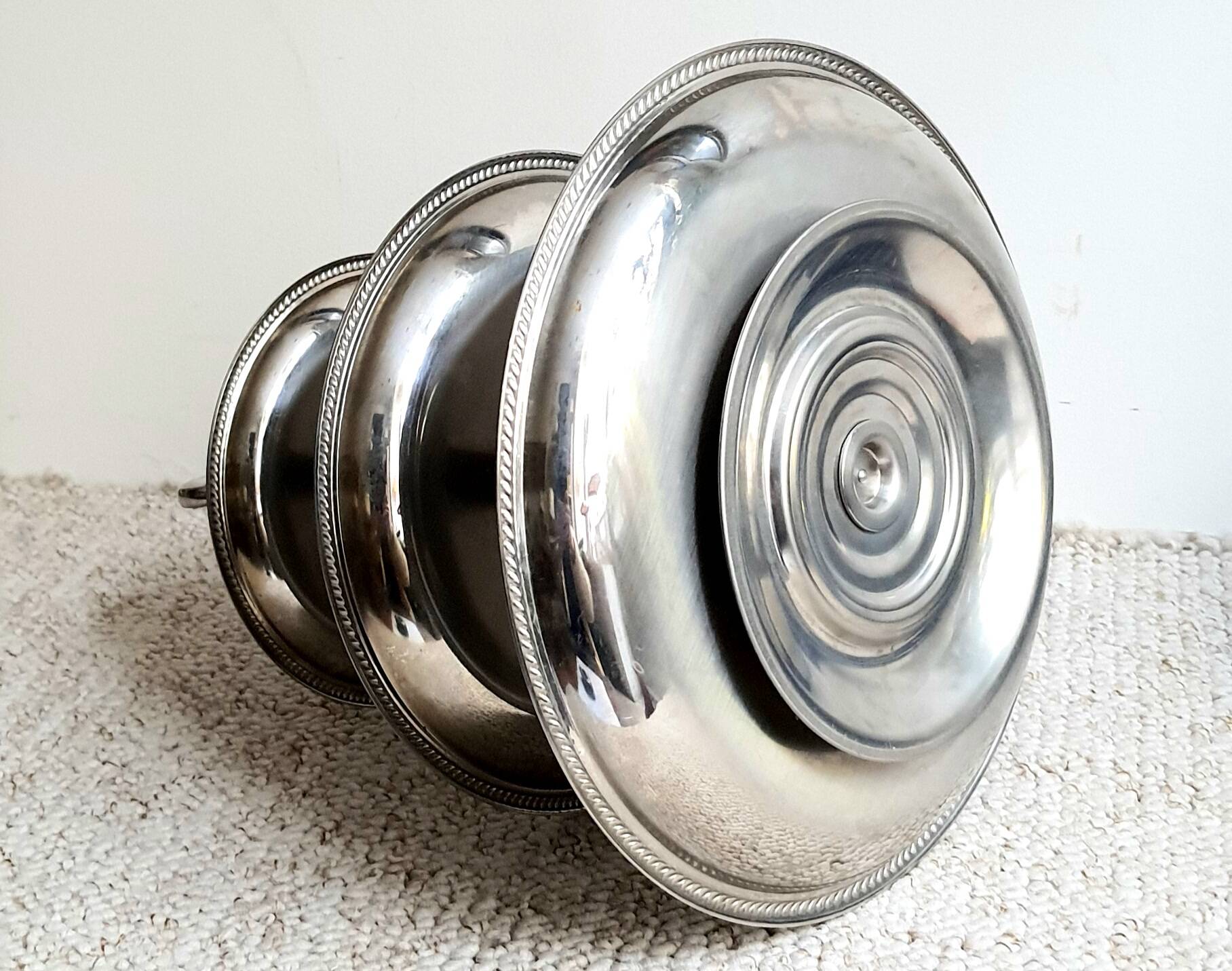 3-tier rotating dessert tray by Alessi Fratelli mod. Alfra Stainless Steel and Rosewood 1970