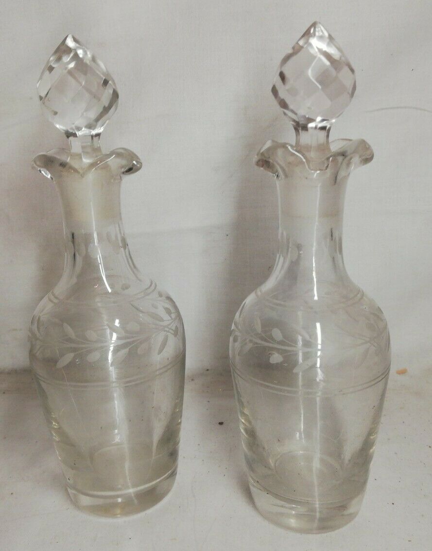 Old small glass bottle, collection, decoration, vintage h 15 cm