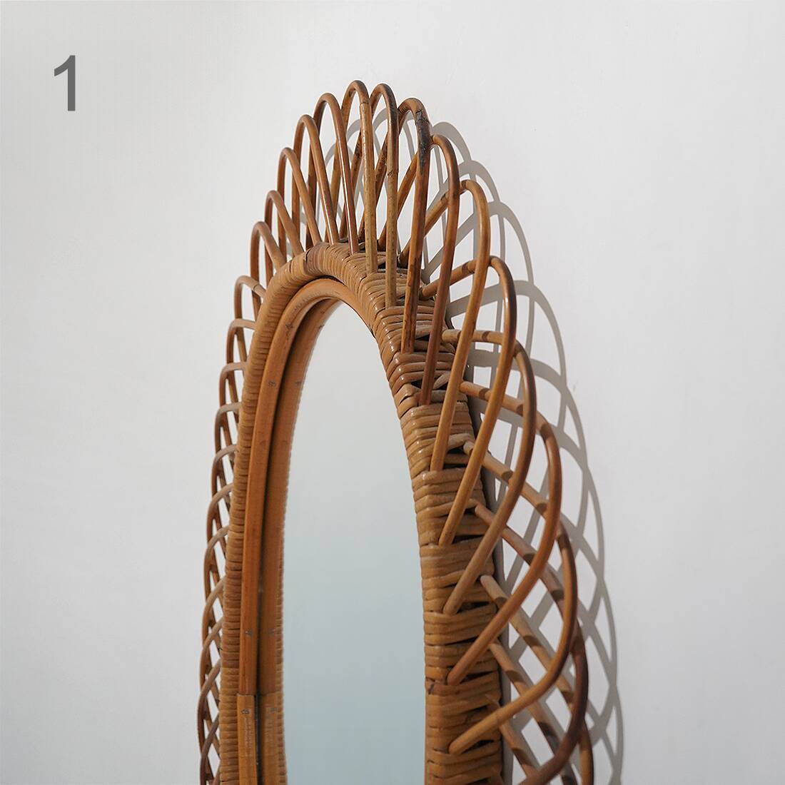 Wall mirror with rattan frame, 1950s
