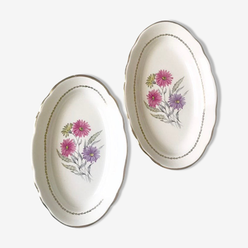 Pair of vintage earthenware ravines decorated with flowers