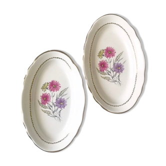 Pair of vintage earthenware ravines decorated with flowers