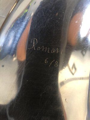 Bronze and glass coffee table with female sculpture by Victor Roman