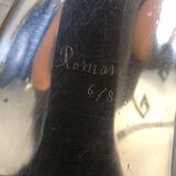 Bronze and glass coffee table with female sculpture by Victor Roman