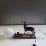 Art Deco table lamp - Copper antelope on marble - 1940