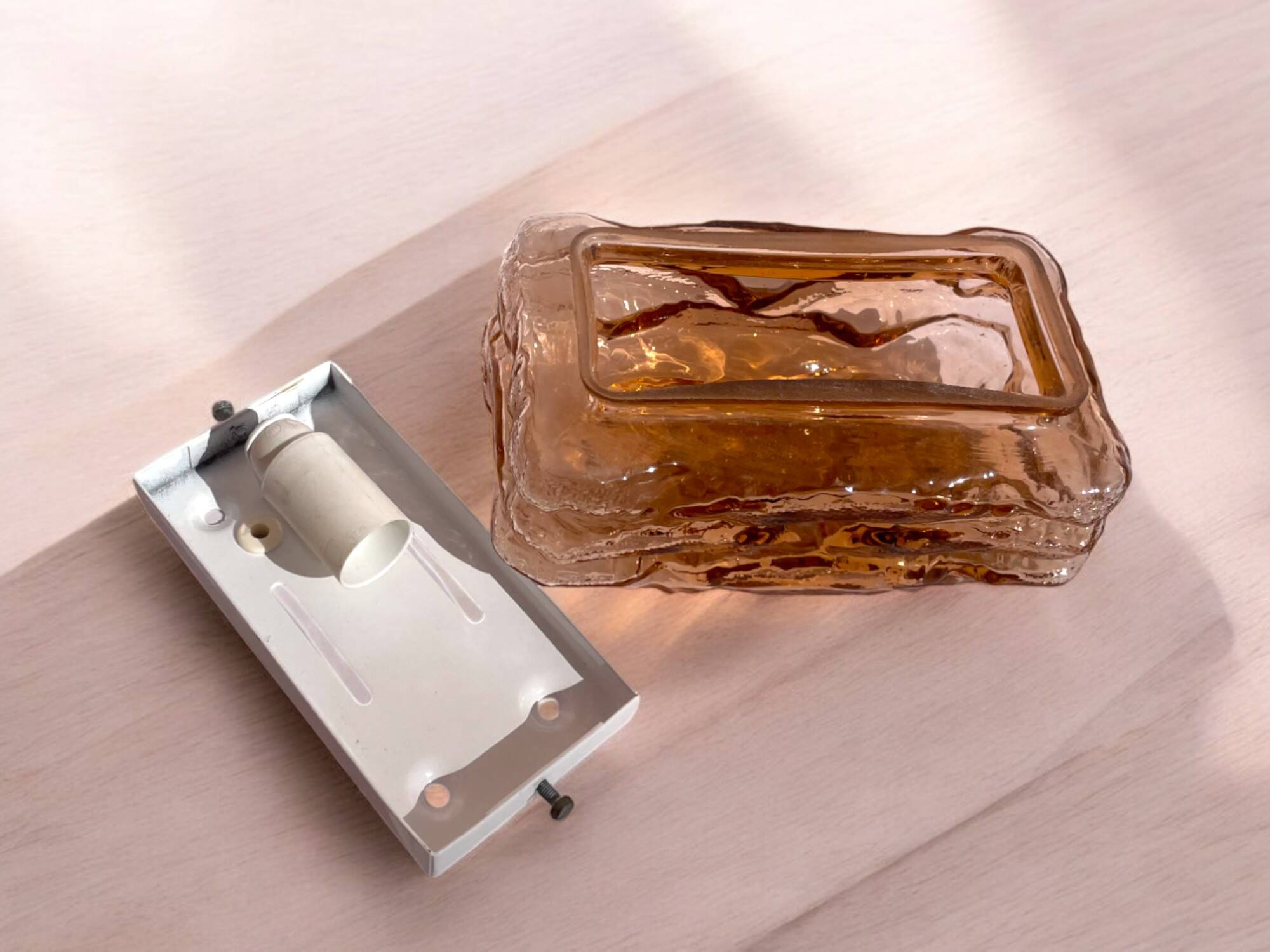 Amber glass rectangular flush mount ceiling or wall light
