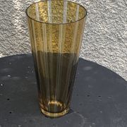 Bayadere patterned vase in glass, transparent and vintage ochre
