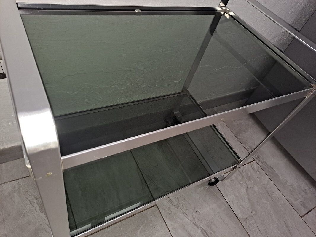 Mid Century Italian steel & Smoked Glass Serving Trolley