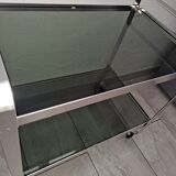 Mid Century Italian steel & Smoked Glass Serving Trolley