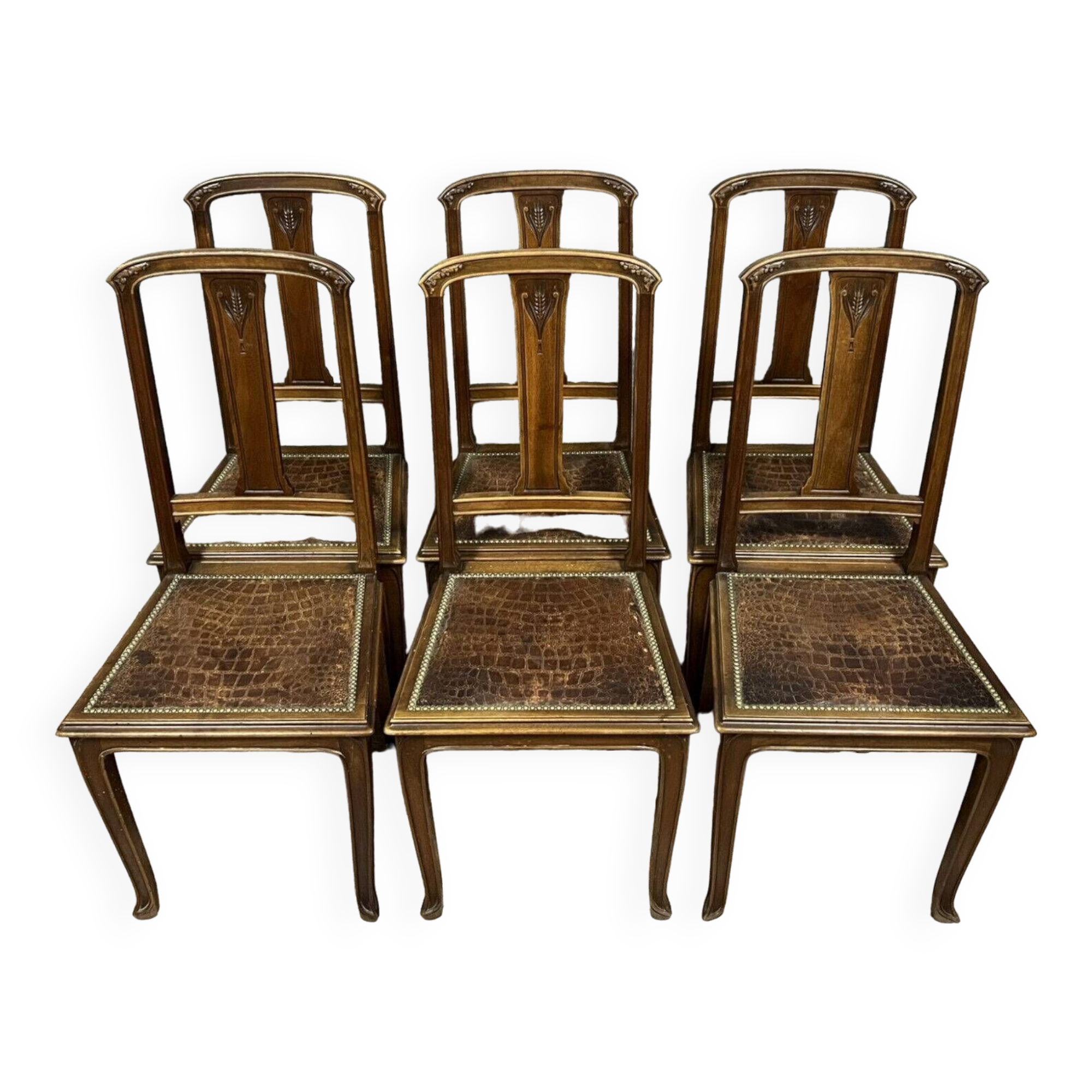 Series of 6 Art Nouveau period chairs stamped under the seat