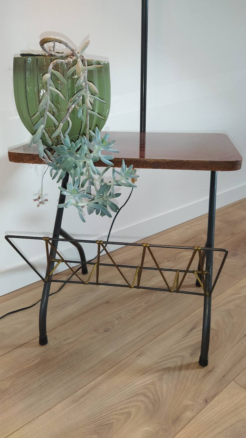 Floor lamp with magazine rack and shelf 50's