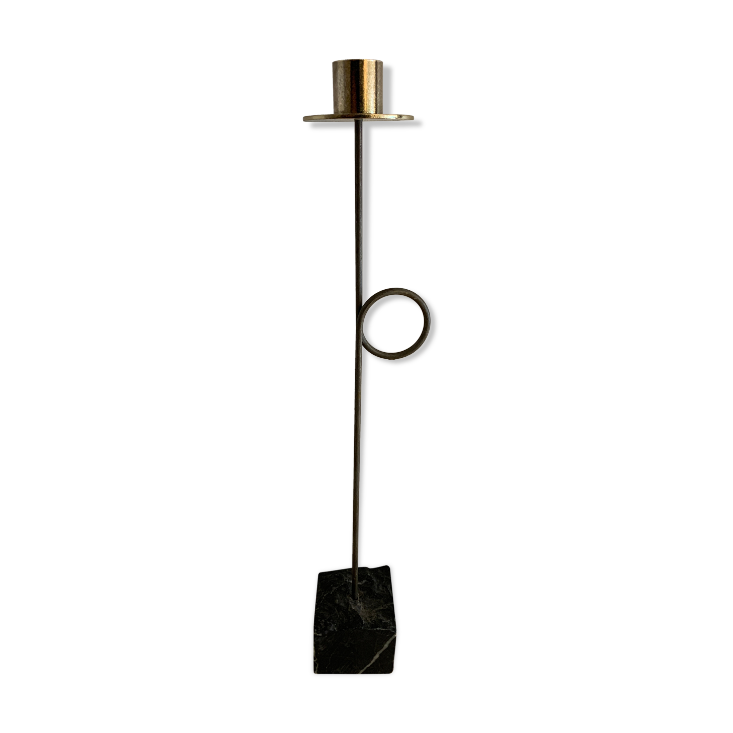 Swedish design candle holder in granite, metal and brass, 1980, height 39 cm