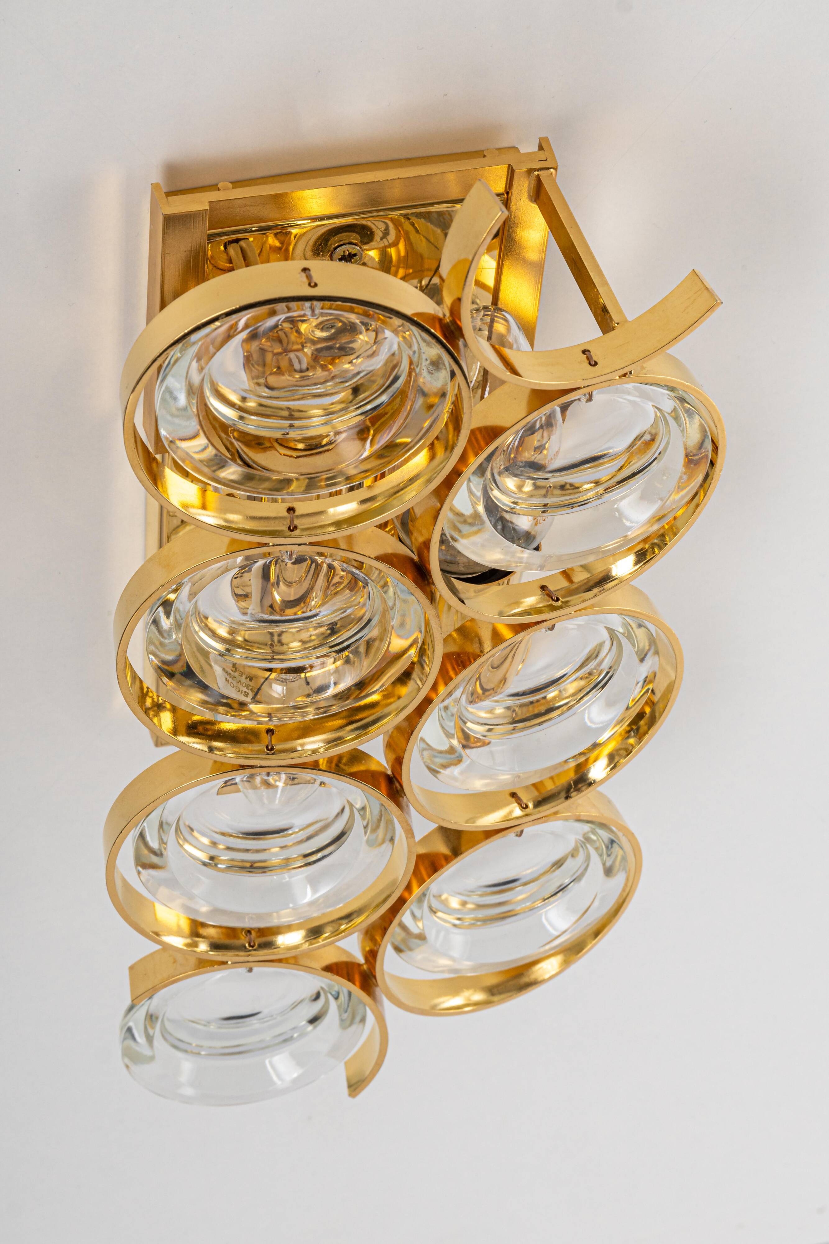 Golden brass and crystal wall light by Palwa, Germany, 1960s.
