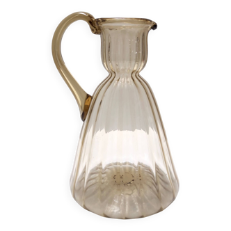 Vintage Straw-Colored Glass Pitcher Vase Ascribable to Vittorio Zecchin, Italy