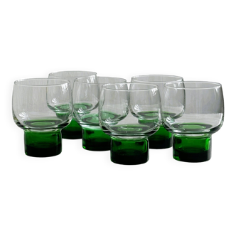 6 retro glasses with green base, 70s design.