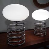 Opaline Glass and Chrome Table Lamps from Honsel, 1970s, Set of 2