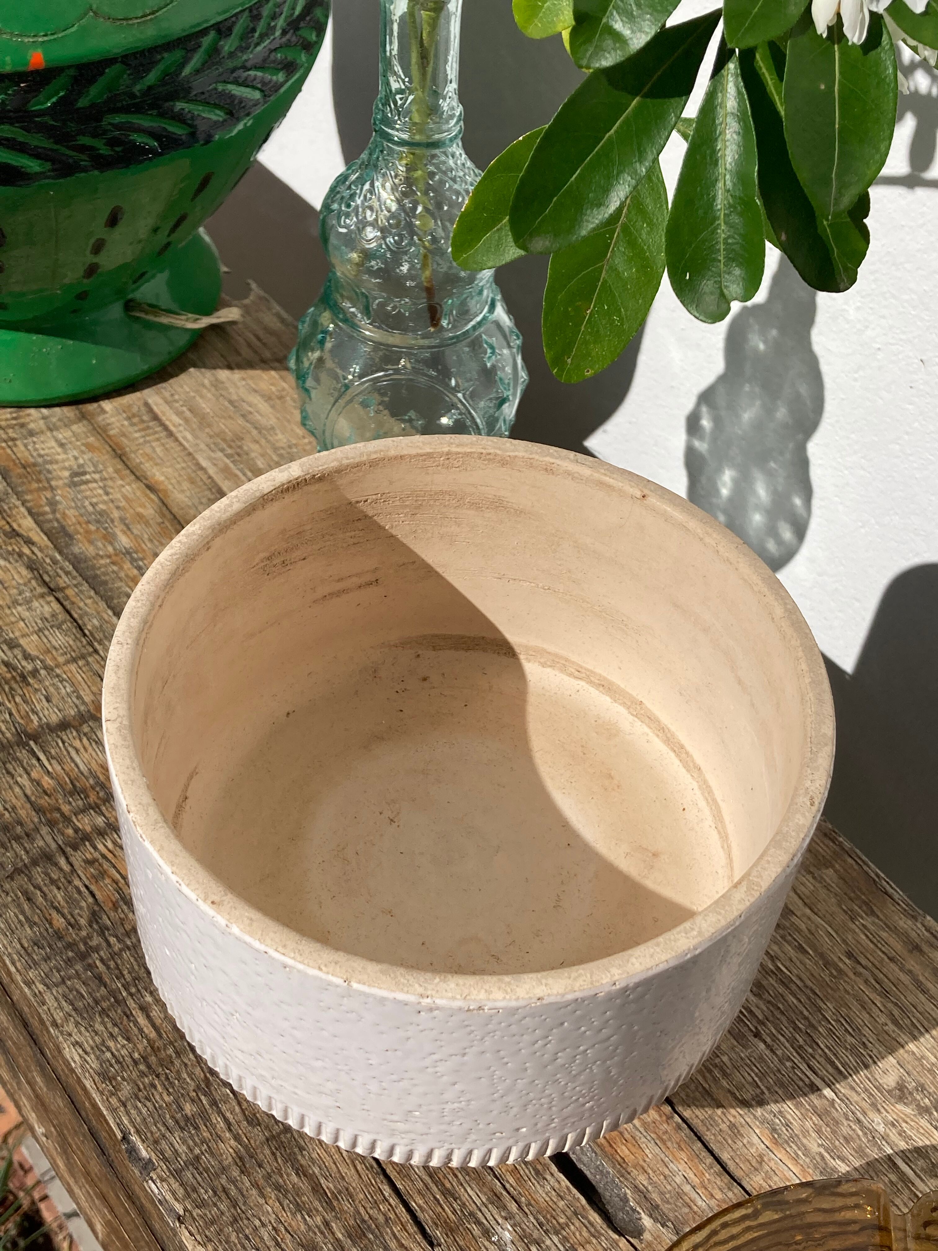 Ethnic standing cup in white glazed ceramic vintage vase