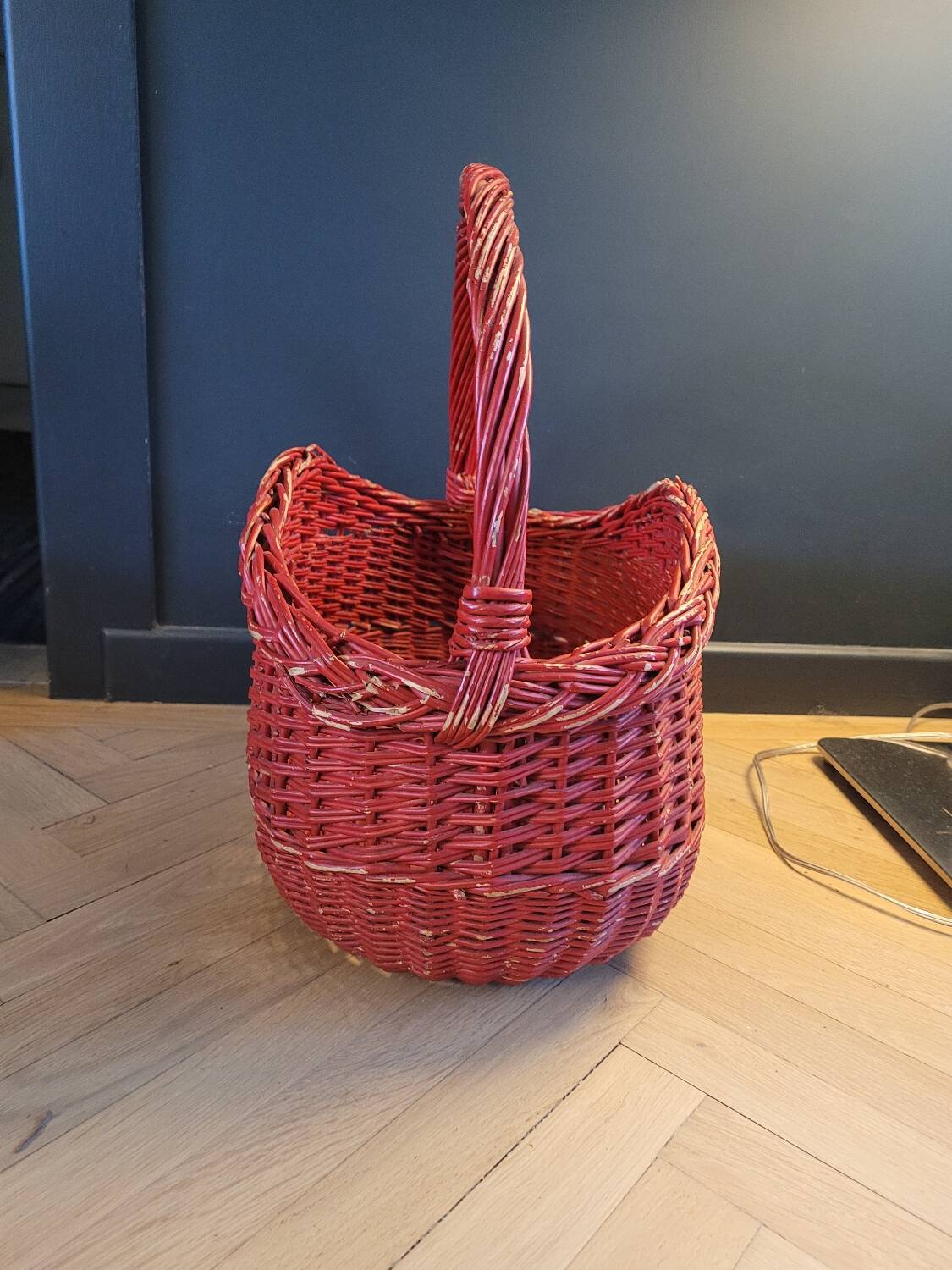 Red painted rattan basket