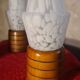 three Scandinavian bedside lamps, turned wood and glass, Clichy 20x9, electric ok