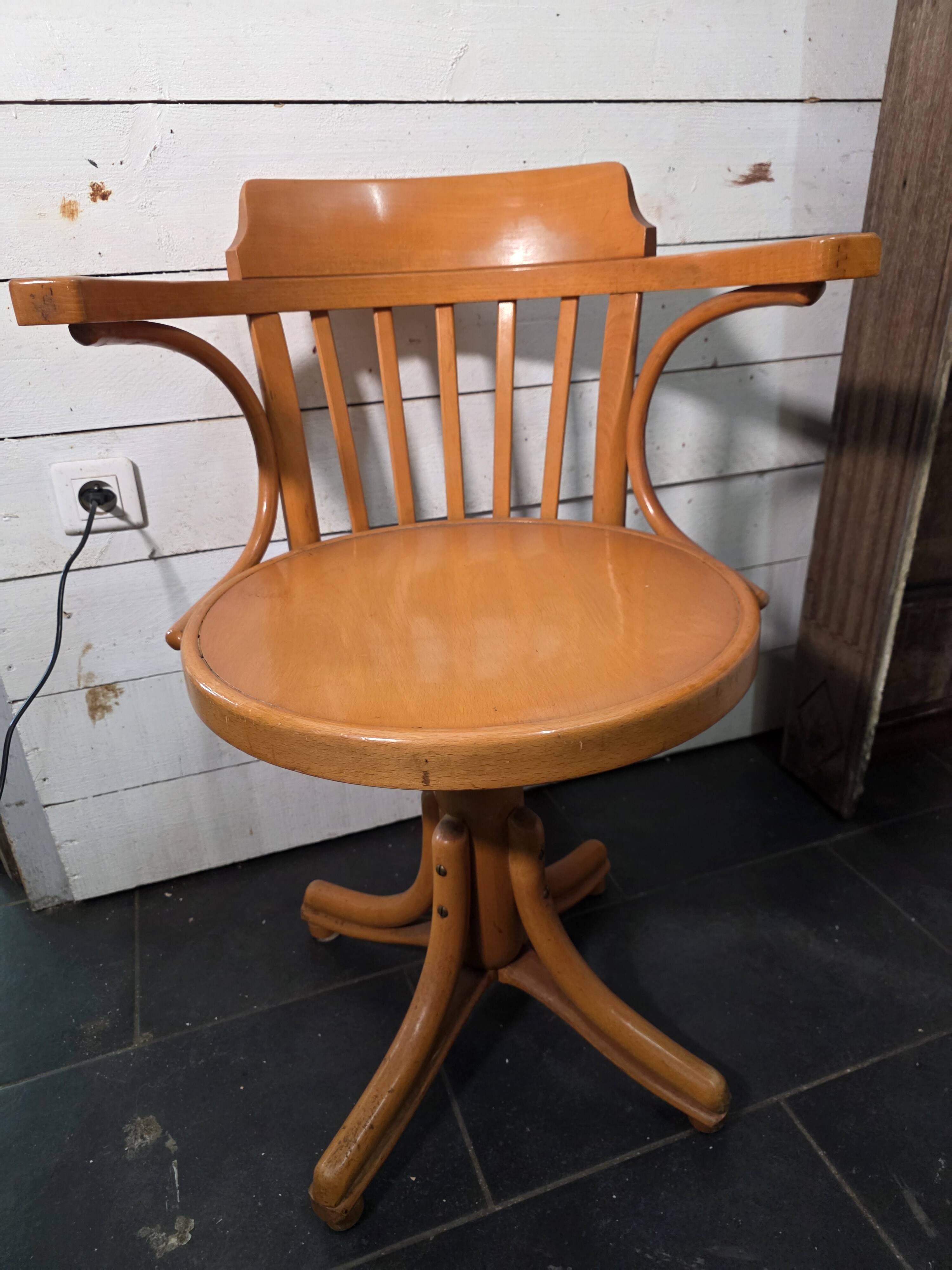 Swivel office chair in curved wood, 1950s