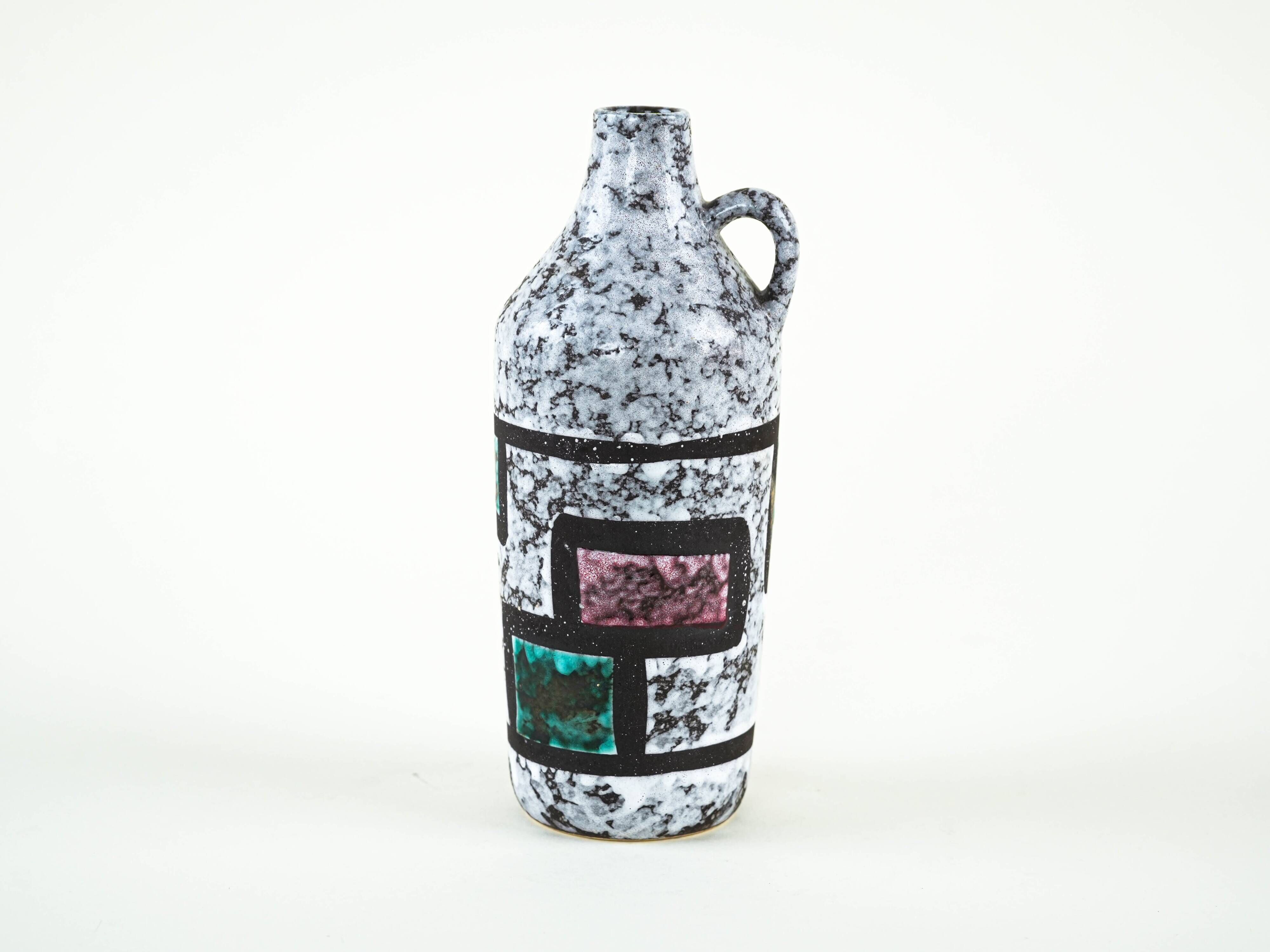 Ceramic vase with a handle, German design, 1960s, manufactured by Strehla