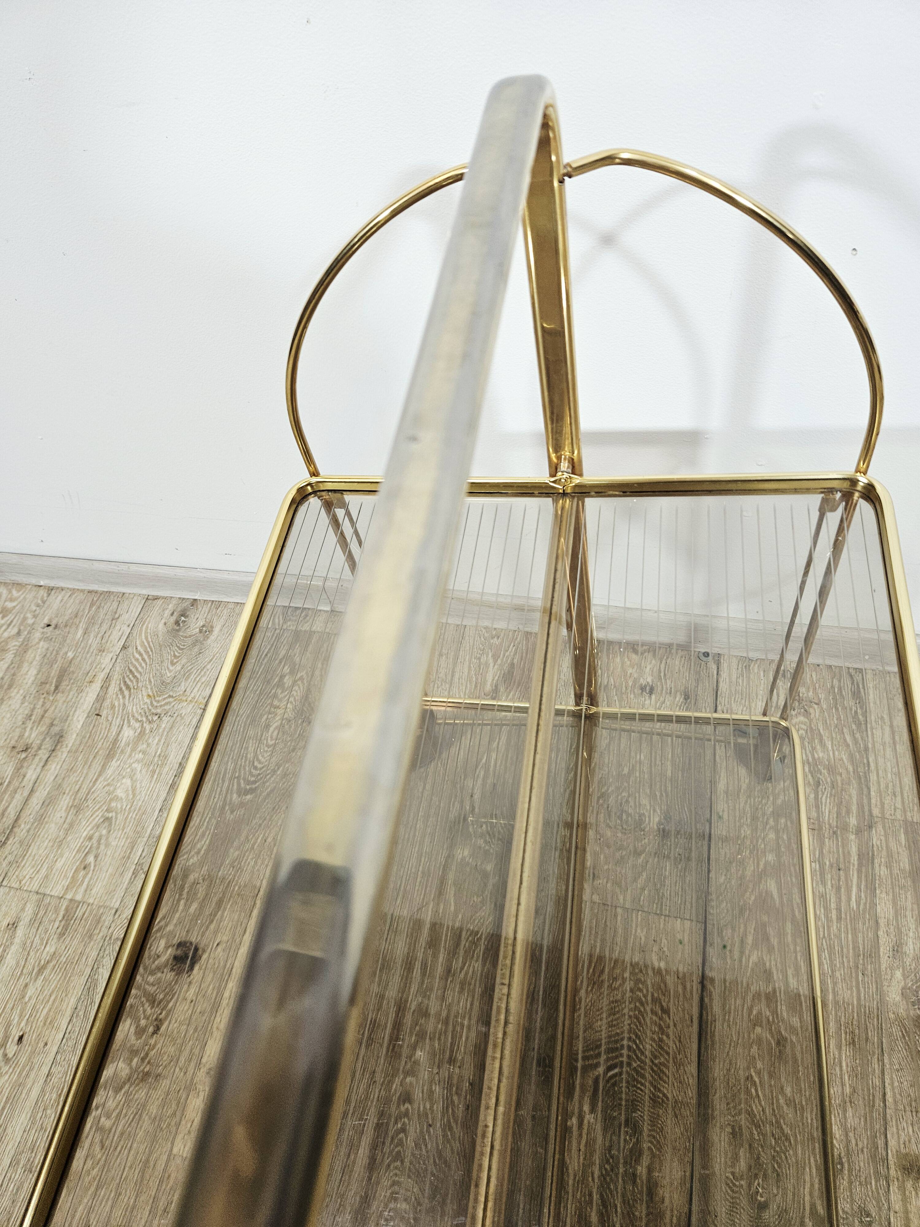 Mid-Century Folding Bar Cart – Brass and Ribbed Plexiglass – 1960s