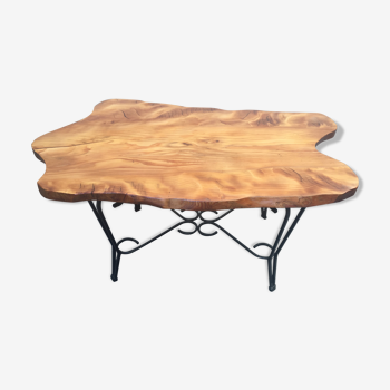 Coffee table solid wood and wrought iron