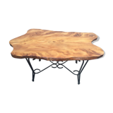 Coffee table solid wood and wrought iron