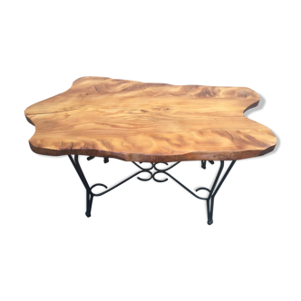 Coffee table solid wood and wrought iron